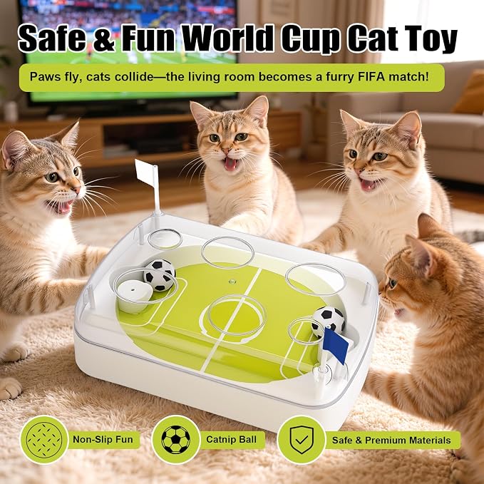2026 International Soccer Electric Cat Toy Balls with Catnip, Motion Activated Automatic Rolling Interactive Cat Toy, Indoor Hunting Exercise Mental Stimulation Scratching Pet Play Ball