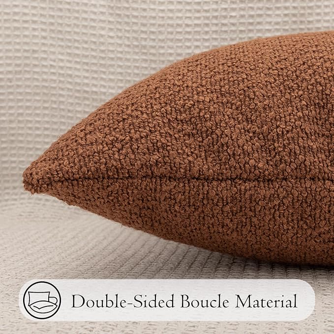 JoraLion 16x24 inch Boucle Lumbar Pillow Cover, Rust Woven Texture Neutral Long Pillow Cover Breathable Cushion Case for Couch Sofa Bed Living Room Home Decor (Cover Only)