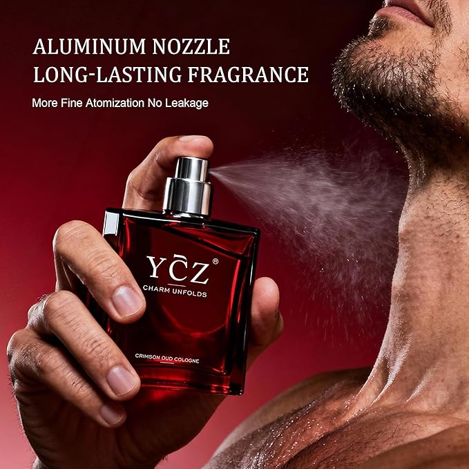 Ycz CRIMSON OUD Cologne for Men - Eau De Parfum - 1.7oz Long-Lasting Unique Oriental Woody Perfume with Rose, Raspberry, Papyrus & Amber, Ideal for Everyday Use and Special Occasions