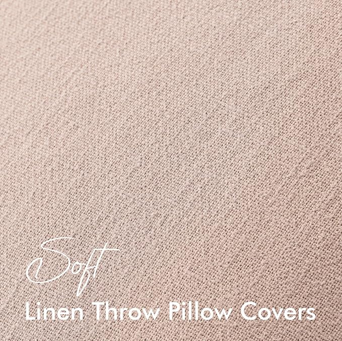 EMEMA Decorative Linen Throw Pillow Covers 20x20 Inch Pink | Boho Farmhouse Neutral Couch Throw Pillows for Bed Pack of 2 Accent Pillowcase Modern Sofa Cushion Livingroom Home Decor