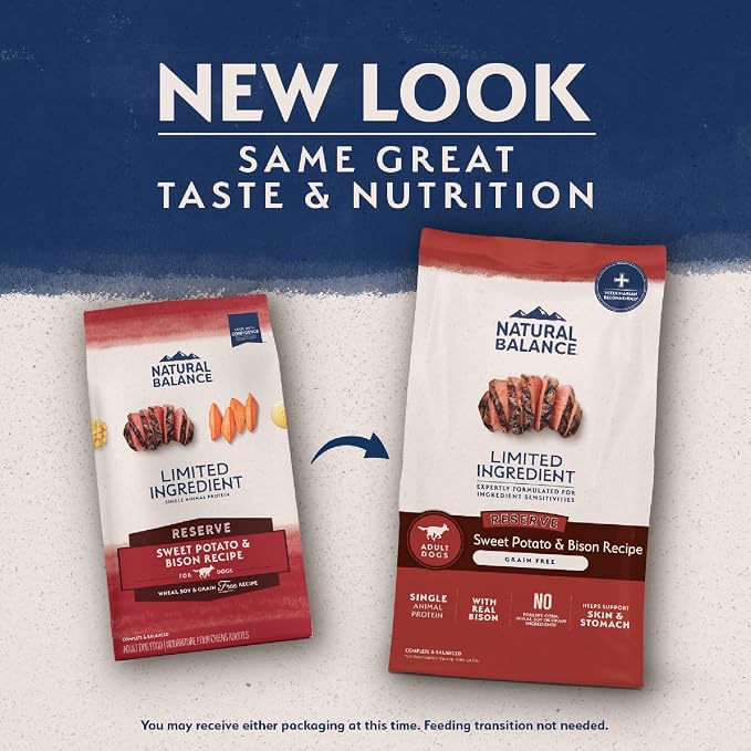 Natural Balance Limited Ingredient Adult Dry Dog Food - Balanced Nutrition for Adult Dogs - Grain Free, Soy-Free Recipe - Limited Ingredient Formula - 22 lb - Reserve Sweet Potato Recipe & Bison