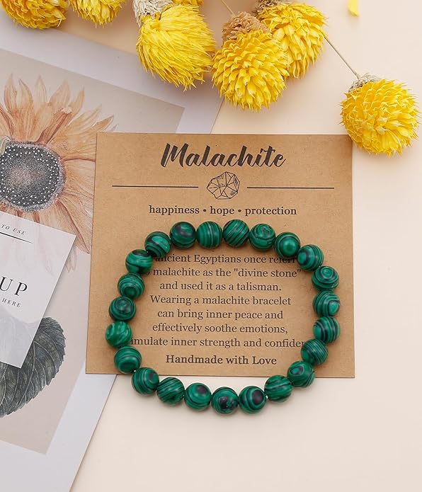 BOMAIL Natural Stone Bracelet for Women Men - 8MM Semi-Precious Gemstone Beaded Bracelet Healing Crystal Stretch Bracelet Yoga Bracelets Jewelry