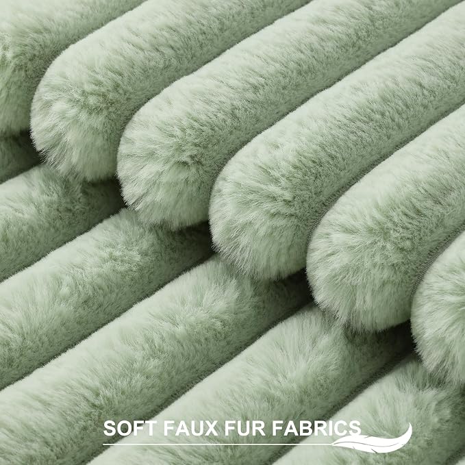 Pallene Faux Fur Decorative Throw Pillow Covers 16x16 Set of 2, Sage Green | Luxury Plush Texture, Striped Design, Cozy Soft Touch, Modern Home Accent Decor for Couch, Sofa, Bed, Living Room