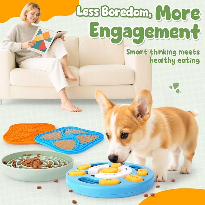 KIPRITII Dog Enrichment Toys with Lick Mat, Puzzle Toy & Slow Feeder
