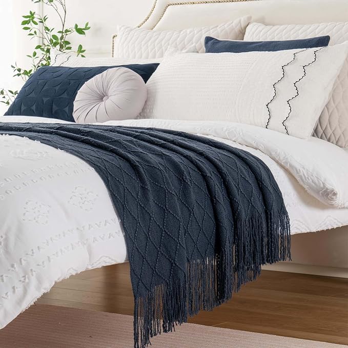 BATTILO HOME Navy Throw Blanket for Couch, Decorative Navy Blue Throw Blanket for Sofa Bed Room Decor, 50"x60" | Decorative Dark Blue Throw Blanket for Sofa Bed Room Decor, Knit Throw Blanket for Home Decor