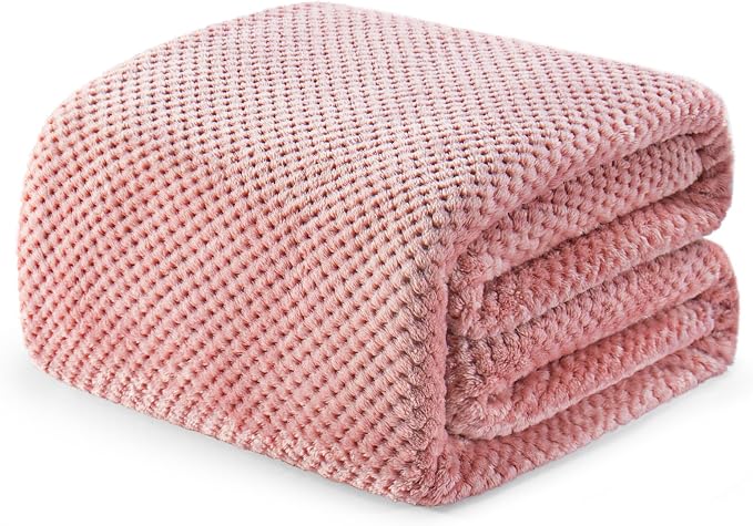 Exclusivo Mezcla Soft Waffle Fleece Bed Blanket King Size, Pink | Lightweight Plush Blanket for Bed, Bedroom, Cozy Flannel with Waffle Texture, Stylish Home Decor, All Season, 104x90 Inches