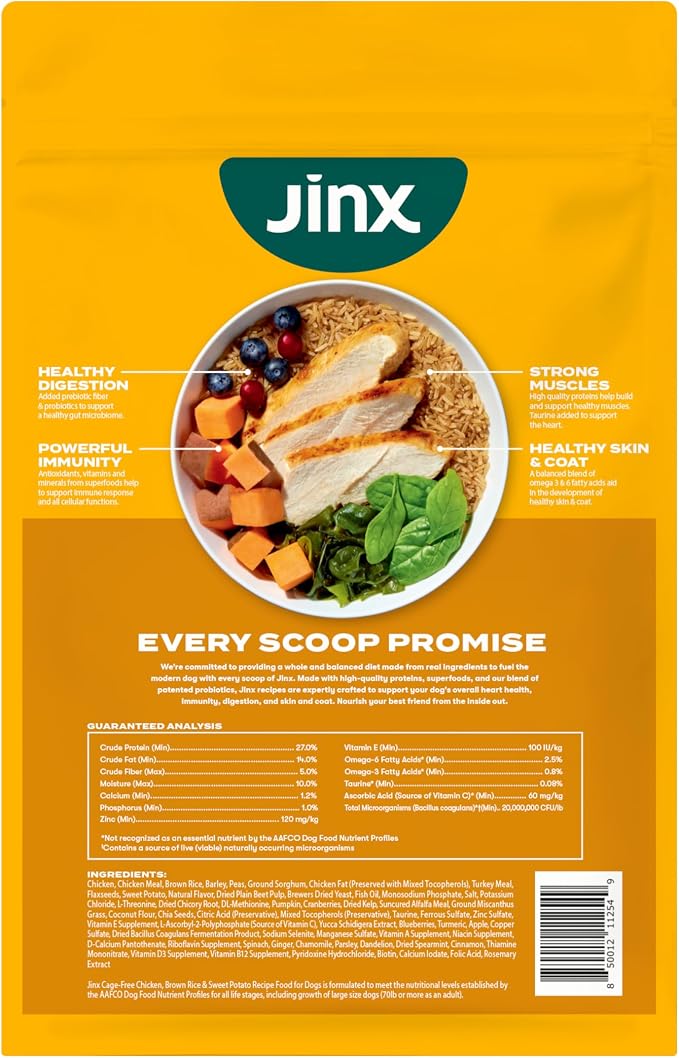 Jinx Dry Dog Food - Cage Free Chicken, Brown Rice & Sweet Potato, 11.5lb | Premium Kibble for Digestive Support & Healthy Immunity - No Fillers, All Lifestages (Puppy, Adult & Senior), Breeds & Sizes