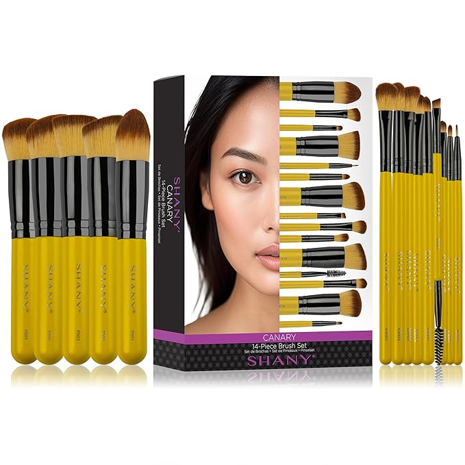 SHANY14 Piece Makeup Brush Set – Elite Cosmetics Brush Collection - Complete Kabuki, Eyes, Face, powder, foundation Makeup Brush Set - Canary