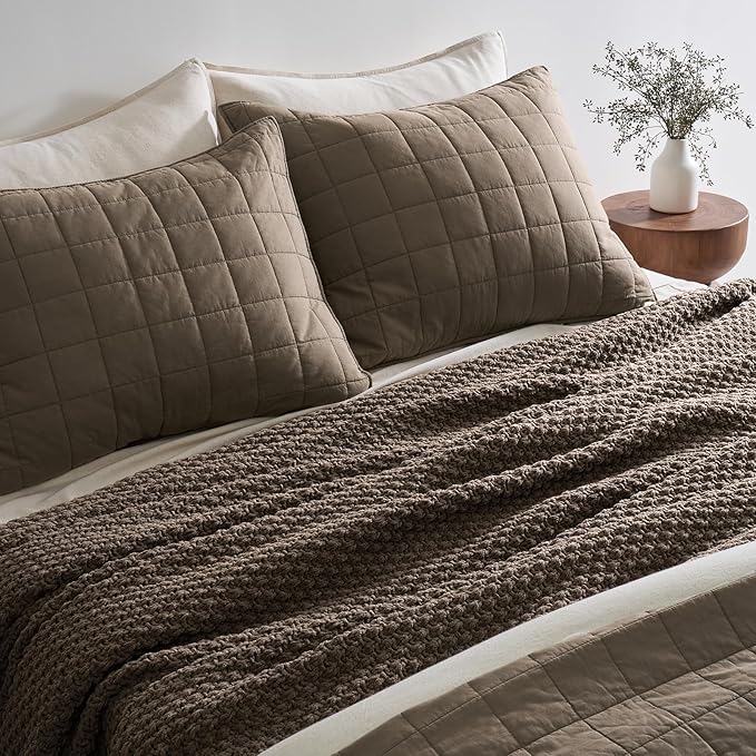 EVERGRACEHOME Chunky Chenille Knit Throw Blanket, 90 x 90, Mocha Brown | Sculpted Moss Stitch, Chic Modern Farmhouse, All-Season Warmth, OEKO-TEX® Certified, Oversized Queen for Couch, Bed, Sofa