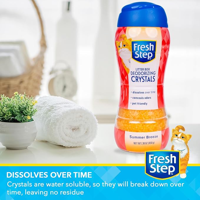 Fresh Step Cat Litter Crystals Deodorizer, Summer Breeze Scent, 30 Oz | Non-toxic crystals, summer breeze scent, odor neutralizing, any litter box