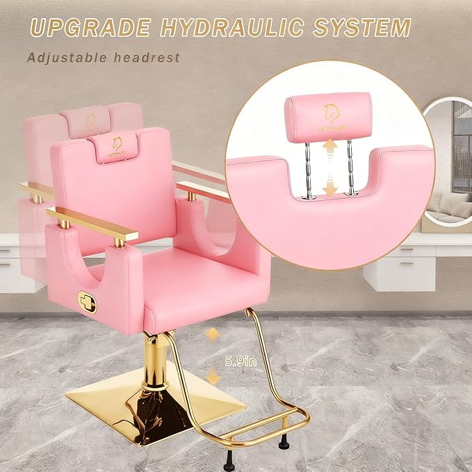 Heavy Duty Barber Chair, 360° Swivel Reclining Salon Chair for Hair Stylist, Height Adjustable Hydraulic Hairdressing Chair with Footrest for Barber Shop, Beauty Salon, Hairdressers