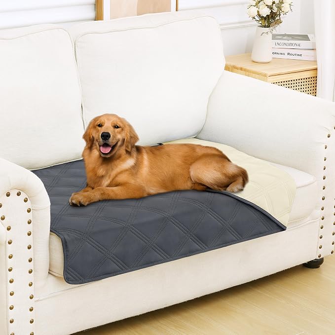 Smiry Waterproof Dog Bed Cover, Reversible Pet Blanket for Sofa Couch | Soft Washable Dog Blanket, Leakproof Couch Cover for Dogs Cats & Furniture Protection, 30x53, Dark Grey/Beige