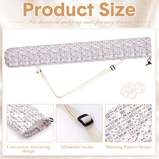 Shinylin 35 Inch Mahjong Mat Carrying Bag with Strap, Printed Drawstring Mahjong Holder Bag Outdoor Travel Canvas Storage for Board Games, Yoga Mats, Tripod