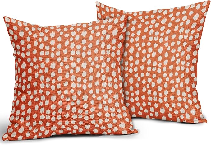 Sweetshow Orange Cream Dots Pillow Covers 18x18 Set of 2 Boho Design Polka Dot Throw Pillows Modern Trendy Print Outdoor Decorative Pillowcase Square Linen Cushion Cases Decor for Sofa Couch Bed