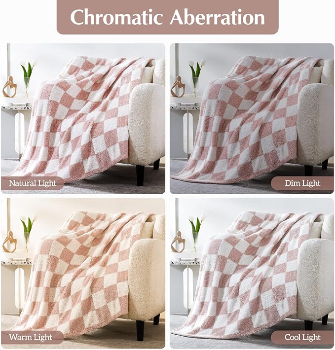 Soft Checkered Throw Blanket for Couch-Cozy Warm Knitted Blankets | Lightweight Warm Fluffy Decor for Women, Mom, Her & Girls, Sofa, Chair, Bed, 50x70in, Pink