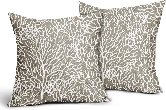 Nautical Coastal Coral Pillow Covers 22x22 Inch Set of 2 Summer Ocean Beach Taupe Decorative Pillow Cases Outdoor Linen Cushion Cover Farmhouse Decor for Bedroom Home Sofa Couch Bed