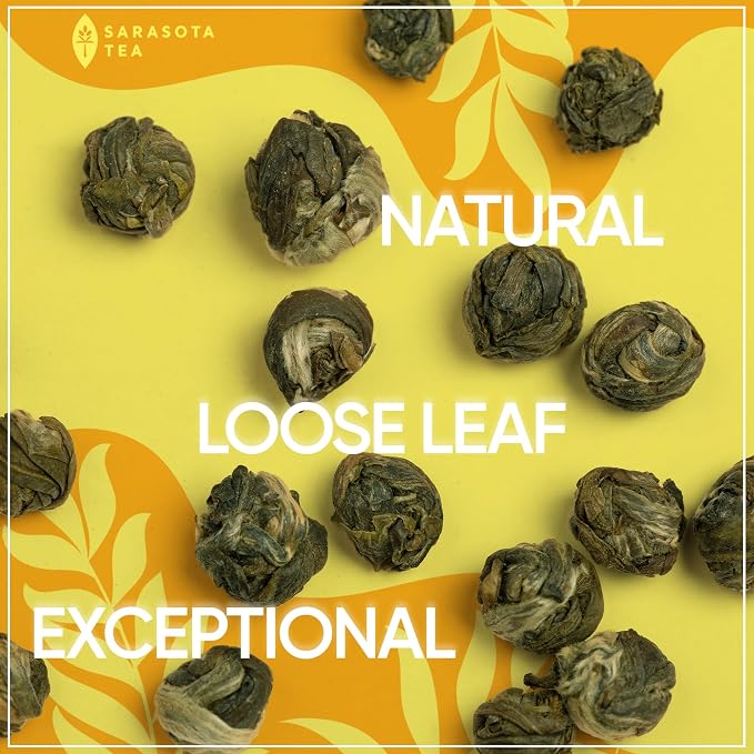 Organic Jasmine Pearls Loose Leaf Tea | Hand-Rolled Green Tea Scented with Jasmine Blossoms | USDA Organic | Premium Dragon Pearls | 4.4oz Bag | Floral & Smooth | Non-GMO