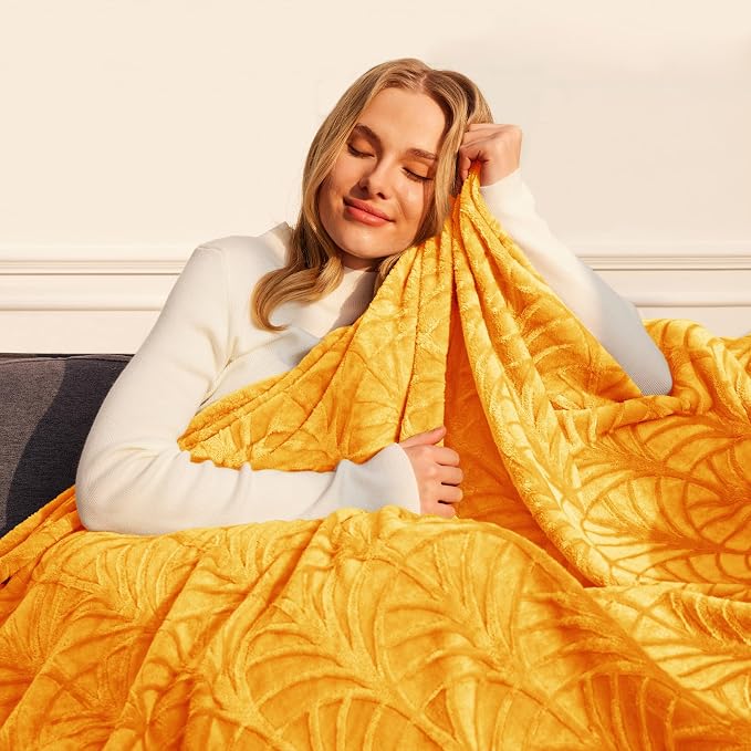 Whale Flotilla Soft Flannel Fleece Twin XL Size Bed Blanket, Lemon Yellow | 90"x66" Cozy Lightweight Breathable Coverlet, Plush Fluffy Bedspread, Vintage Pattern Decorative Blanket for Dorm, All Season