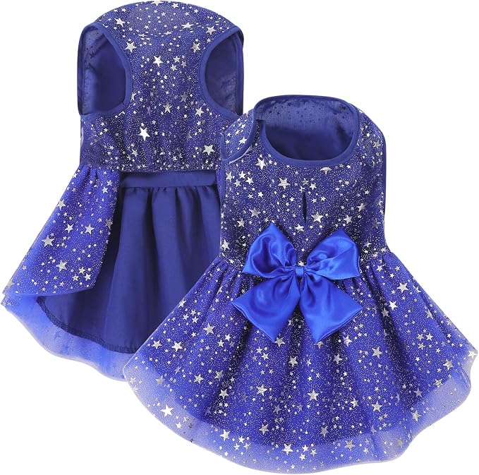 ASENKU Dog Dress Pet Wedding Dress Puppy Birthday Party Outfit, Srar L | Dog Flower Girl Dress With Leash Hole, Princess Puppy Dress For Weddings, Daily Wear, Fits Small Medium Large Dogs Cats