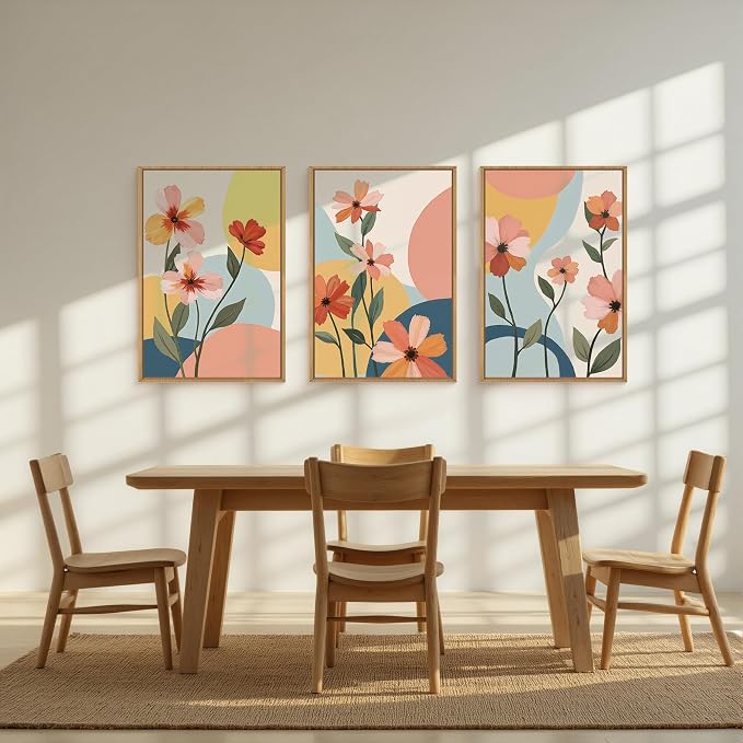FWIEXA Boho Floral Canvas Wall Art,Nursery Flower Pictures Wall Decor,Modern Orange Flowers Wall Art,Abstract Plant Botanical Art Print,Wildflower Bohemian Artwork for Bedroom Rustic Farmhouse 16x24''x3