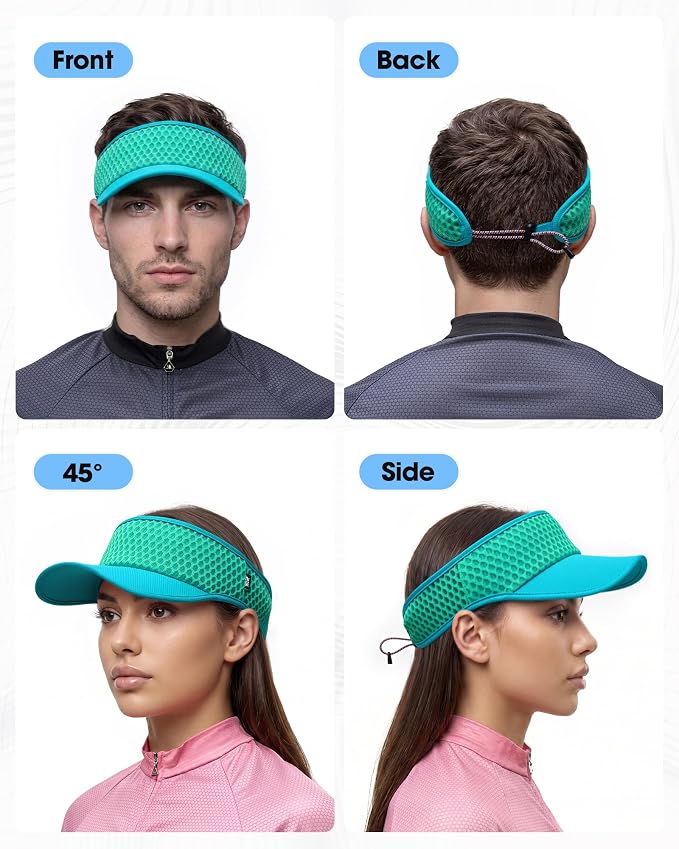 Mesh Breathable Sports Visor - Men Women Adjustable Lightweight Quick Dry Sun Hat for Tennis, Golf, Running