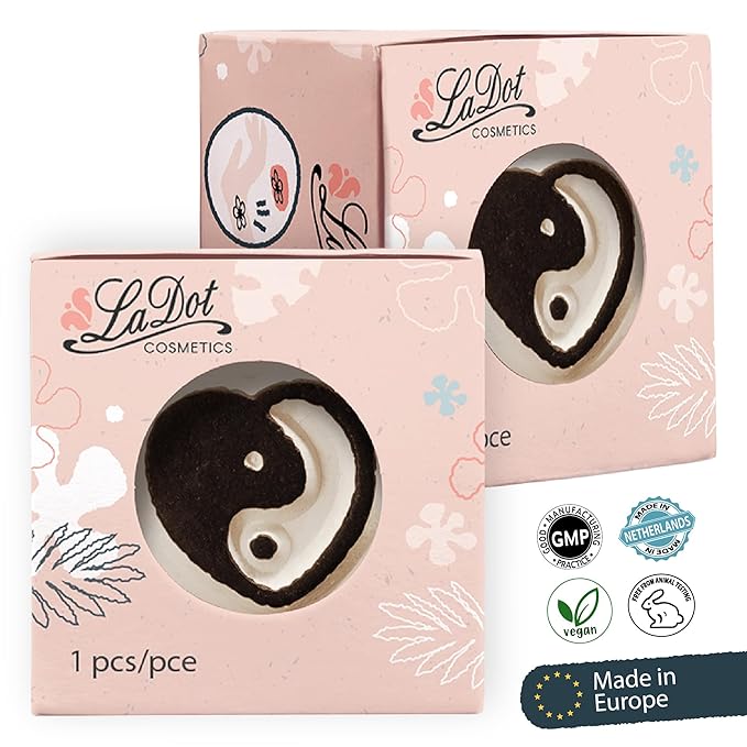 LaDot Temporary Tattoo Stamp– Easy-to-Use Reusable Ceramic Skin Stamp for Creating Custom Temporary Tattoos – Fun Body Art Tool for Parties, Events, and Festivals (Yin Yang Heart, Small)