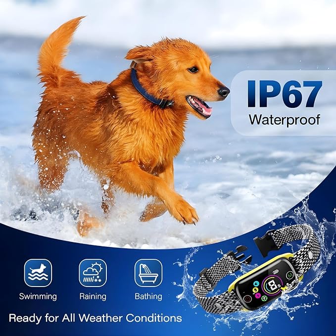 Anti Barking Shock Collar for Large, Medium, Small Dogs, Smart Dog Bark Collar, Beep, Vibration & Shock, 8 Sensitivity Levels, No Bark Training Collar, USB Rechargeable, Waterproof, Black/Gold