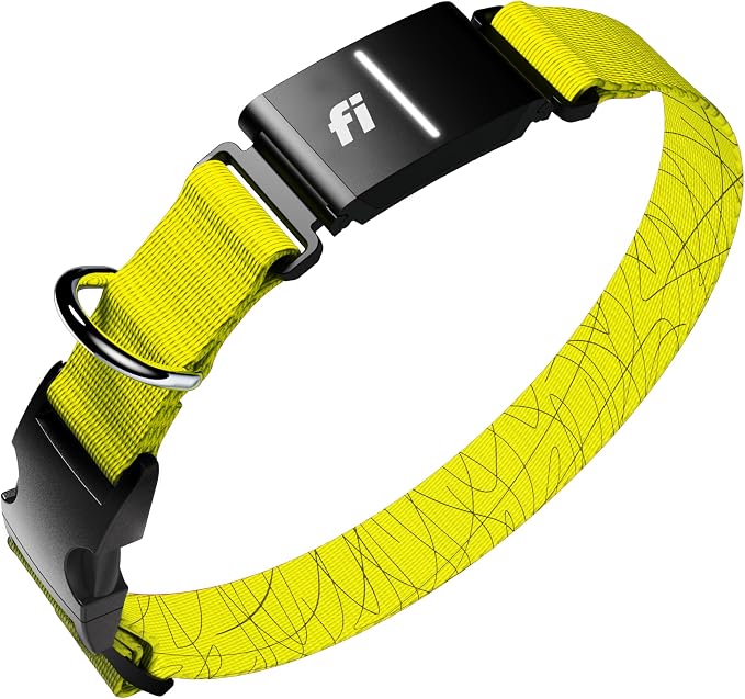 Fi Series 3+ GPS Dog Collar Small Yellow, Tracker with 6-Month Plan | Waterproof build, LED safety light, escape alerts, nationwide coverage, iOS and Android app, activity monitoring