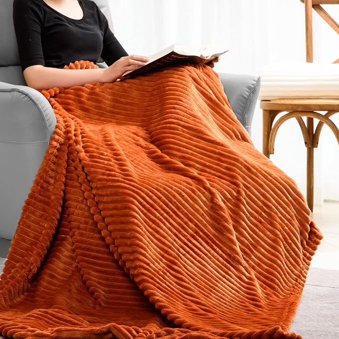 Vessia Flannel Fleece Throw Blanket(50X70 Inch, Orange), Lightweight Warm Cozy Soft Couch and Bed Blanket, Plush Microfiber Sofa Throw for All Season
