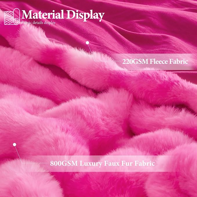 Luxury 1000GSM Rabbit Faux Fur Blanket, Super Warm Cozy Brown Blankets for Couch Bed Sofa, Ruched Plush Fuzzy Elegant Soft Reversible Mink Blanket Living Room Bedroom, 50" x 60",Rose Pink