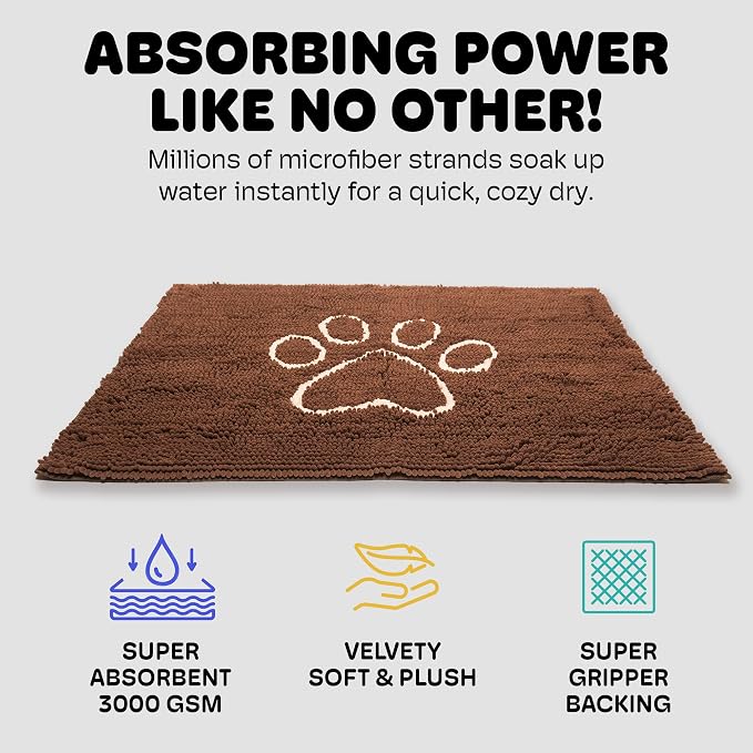 Dog Gone Smart Dirty Dog Doormat - Fast Drying Rug with Super Gripper Backing for Clean Floors - Super Absorbent and Machine Washable Mat for Muddy Paws - Almond | Super Gripper Backing for Clean Floors - Absorbent Microfiber and Machine Washable Mat f...