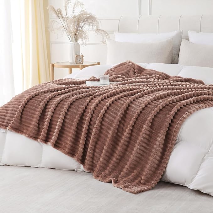 Chocolate Throw Blanket for Couch Sofa 60x80 inches Striped Design | Fleece Blankets Room Home Decor Lightweight Plush Soft Cozy Gifts for Women Mom
