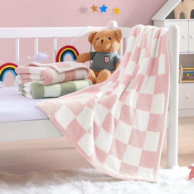 Soft Checkered Throw Blanket for Couch-Cozy Warm Knitted Blankets | Lightweight Fluffy Decor for Boys & Girls, Sofa, Chair, Bed, 30x40in,Pink