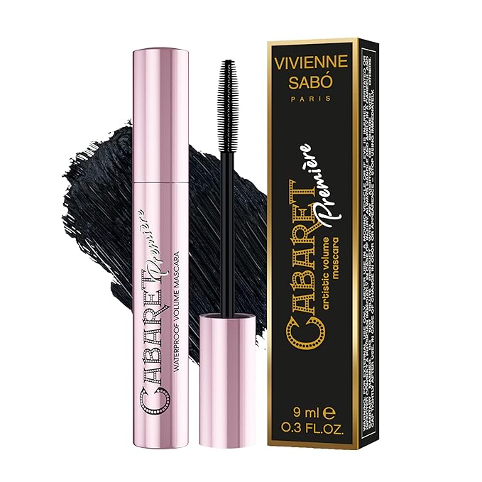 Vivienne Sabó Cabaret Premiere Black Waterproof Mascara, Volume and Length, Curling, No Flaking, No Clumping, Smudge Proof, Washable, Cruelty-Free, Made in Europe, (01 Black), 0.3 Fl Oz, 1 Pack