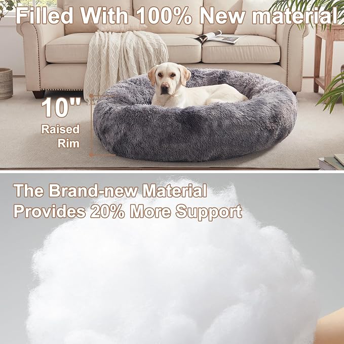 45 in Faux Fur Donut Dog Bed for Extra Large Dogs,Tie-dye Grey | Calming Plush Round Jumbo Fluffy Pet Bed with Removable & Washable Cover,Fits up to 120 lbs Pets