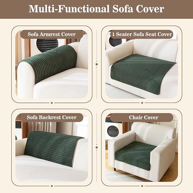 MYSKY HOME 100% Waterproof Couch Cover, Chair Cover for Dogs Washable, Non Slip Couch Headrest Covers Pet Friendly, Sofa Covers Slipcovers Furniture Protector Dog Bed Cover, Moss Green, 35"x35"