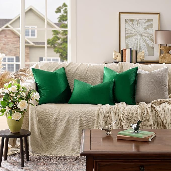 GIGIZAZA Green Velvet Pillow Covers 26x26 Decorative Pillows Pack of 2 | Throw Pillows for Couch,Euro Sham,280gsm Soft Textured Fabric,Modern Pillowcases,Luxury Cushion Covers