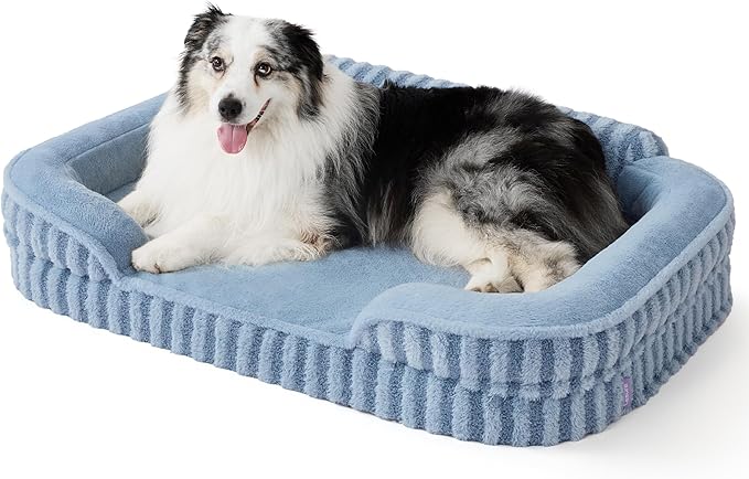 LE SURE Cute Cozy High Back Orthopedic XL Dog Bed with Sides,42" Blue | Waterproof Pet Bed with Sides, Aesthetic Comfy Egg-Crate Foam Pet Couch Sofa, Removable Washable Cover, Non-Slip Bottom