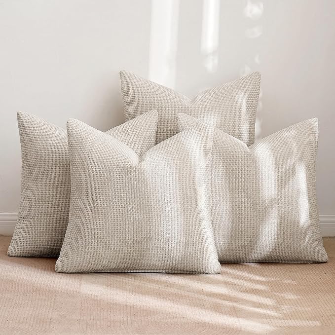 MIULEE Soft Decorative Chenille Pillow Covers Cream 20x20 Pack of 4 | Modern Home Decor, All Same Cream Color Set, Couch Throw Pillows, Farmhouse Boho Cushion Covers for Sofa Bed Living Room
