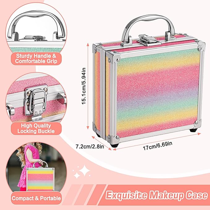 Anpro All-in-One Makeup Kit for Girls 10-12 with Case, Pro Teen Makeup Set, Tween Makeup Kit, Full Starter Make Up Kit with Brushes, Eyeshadow Palette, Blushes, Glitter Gel, Temporary Tattoo Stickers