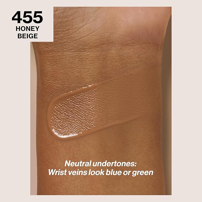 Revlon Liquid Foundation, ColorStay Face Makeup for Normal & Dry Skin, SPF 20, Longwear Medium-Full Coverage with Natural Finish, Oil Free, 455 Honey Beige, 1 Fl Oz