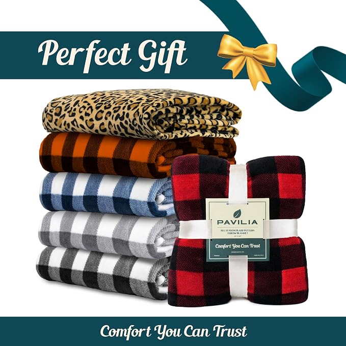 PAVILIA Black and Red Buffalo Plaid Fleece Bed Blanket King Size, Soft Checkered Flannel Blanket for Sofa, Plaid Christmas Couch Throw Bed, Warm Cozy Decorative Blanket Fall Decor Gift, 90x90