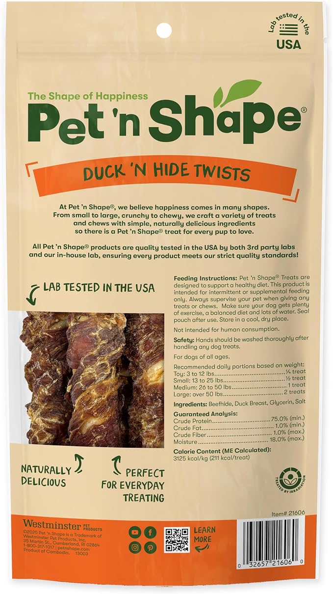 Pet 'n Shape Hide Twists – Duck Wrapped Rawhide Dog Treats - Large Twist - 6 Count