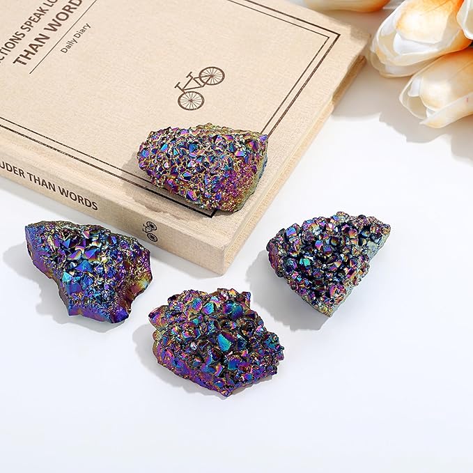 ZHIYUXI Rainbow Crystal Titanium Coated Crystal Cluster Crystal Geode Decor Rainbow Rock Natural Raw Crystal Energy Balance Reiki Wicca Home Decor 1Pc 50-70g