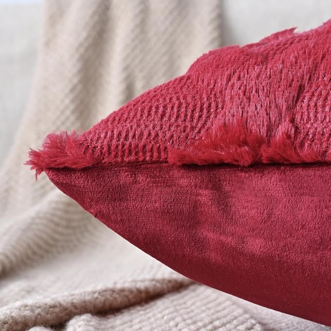 Set of 2 Soft Moroccan Throw Pillow Covers 20x20 Inch Plush Boho Decorative Pillow Cover Accent Cushion Case for Couch Sofa Bed, Burgundy