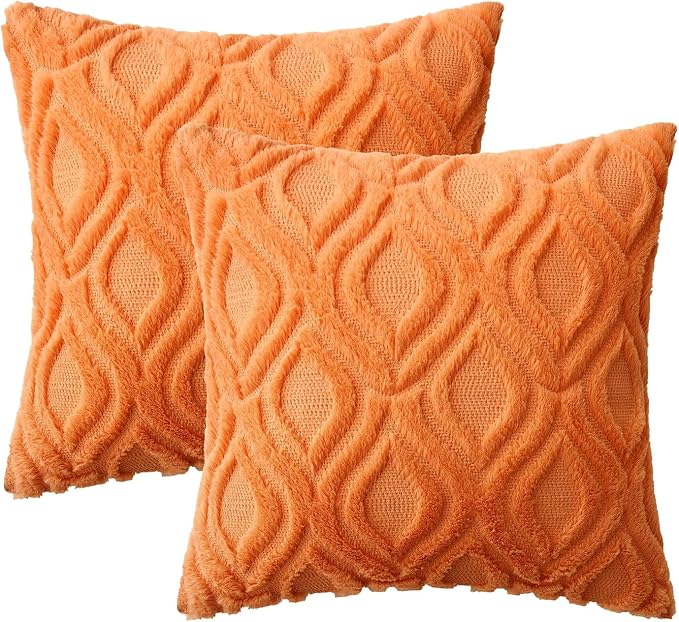 MIULEE Fall Bright Orange Soft Plush Faux Wool Throw Pillow Covers 16x16 | Set of 2, Farmhouse Boho Home Decor, Decorative Cushion Covers for Sofa, Living Room, Bed