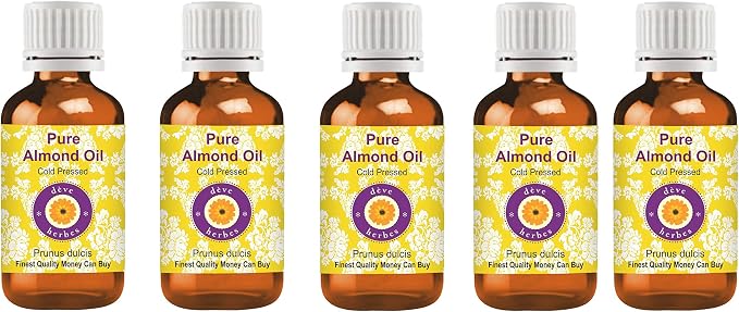 dève herbes Pure Almond Oil (Prunus dulcis) Natural Therapeutic Grade Cold Pressed for Personal Care(Pack of Five) 100ml X 5 (16.9 oz)