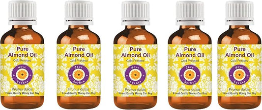 dève herbes Pure Almond Oil (Prunus dulcis) Natural Therapeutic Grade Cold Pressed for Personal Care(Pack of Five) 100ml X 5 (16.9 oz)