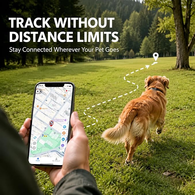 Pet Tracker for Dogs & Cats, No Subscription Required, No Monthly Fee, Smart Pet Locator Compatible with iOS & Android, IP67 Waterproof, Built-in Speaker, Location History & Sharing (Android & iOS)