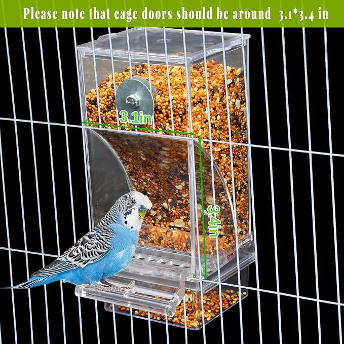 Rypet 2 Pack No-Mess Automatic Bird Feeder, Parakeet Cage Accessories | 16 oz Seed Capacity, Transparent Acrylic Food Level Check, Helps Reduce Seed Scatter, for Cockatiel Parrot Cockatoo Canary